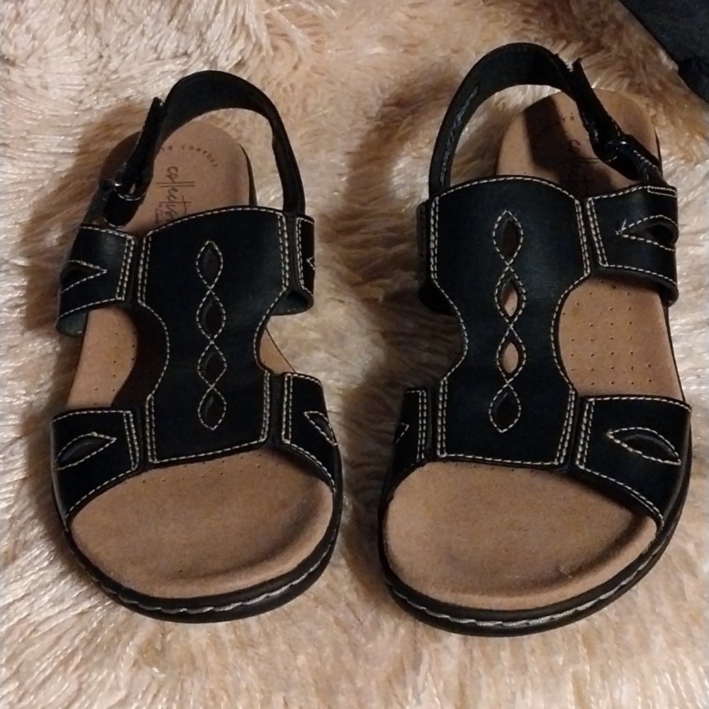 Clarks Womens Black Leisa Lakelyn Sandals Size 10N